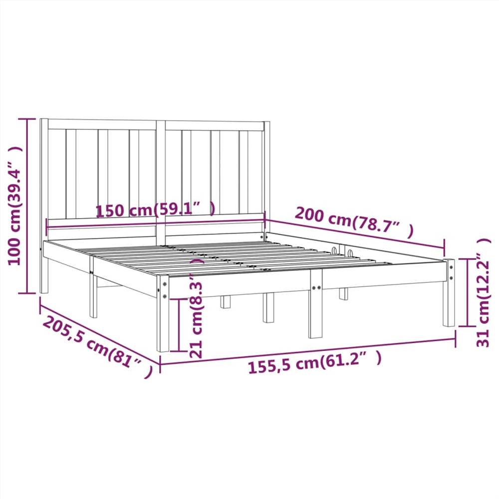 Bed Frame Honey Brown Solid Wood Pine 150x200 cm 5FT King Size