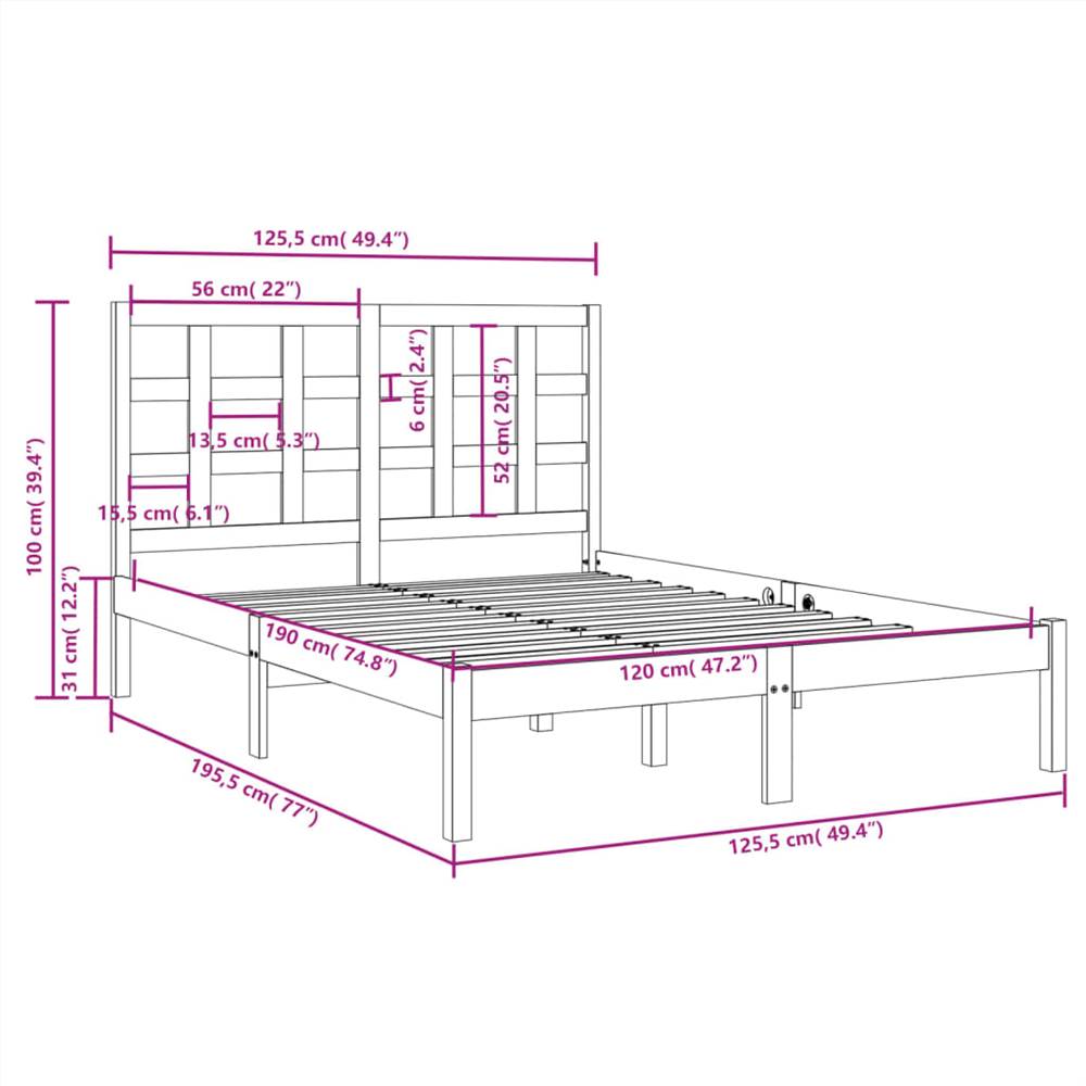 Bed Frame Solid Wood 120x190 cm 4FT Small Double