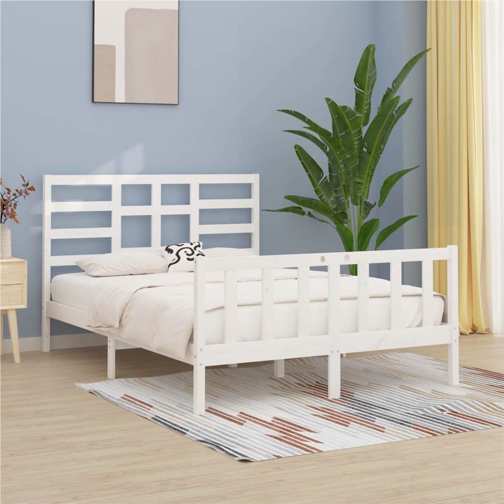 Bed Frame White Solid Wood 150x200 cm 5FT King Size