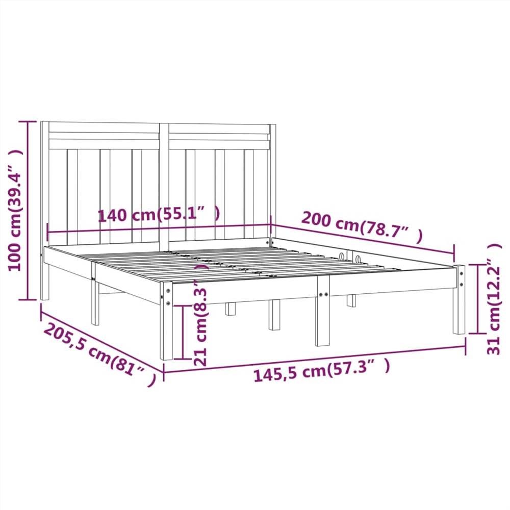 Bed Frame Black Solid Wood 140x200 cm