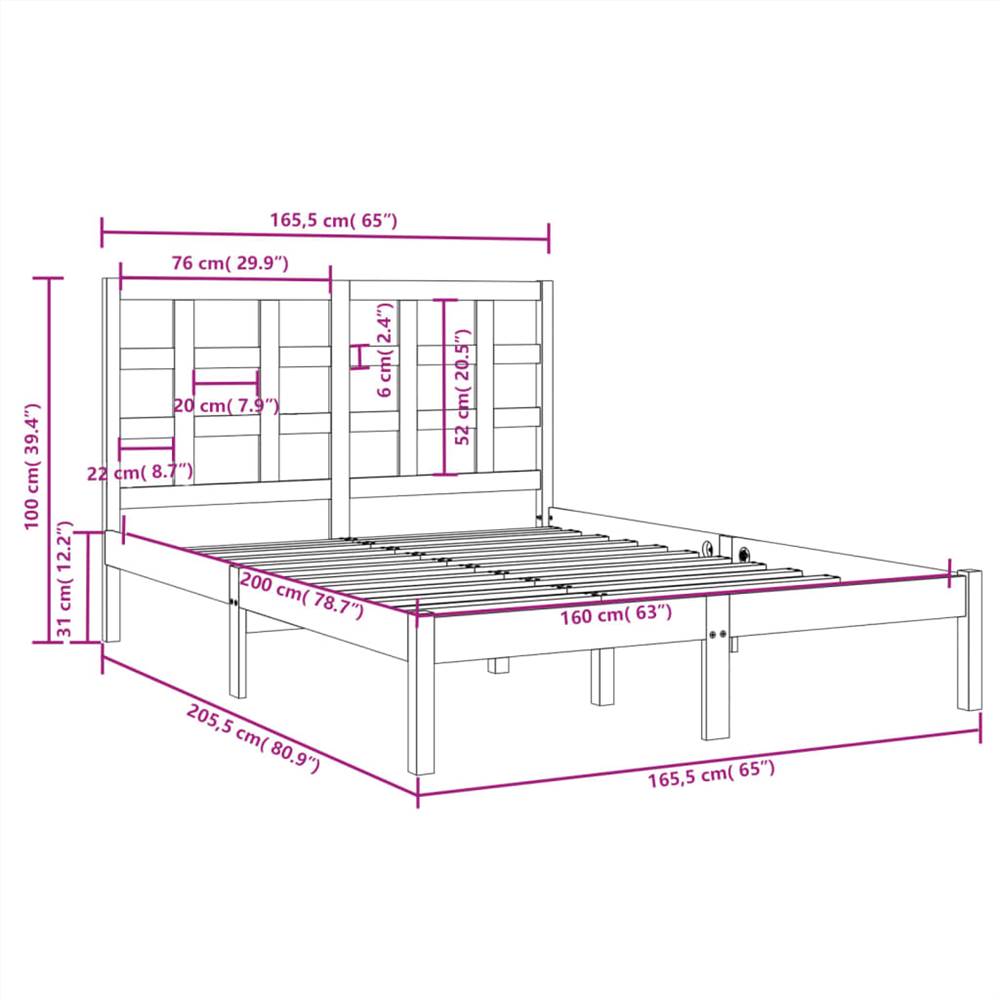 Bed Frame Black Solid Wood 160x200 cm