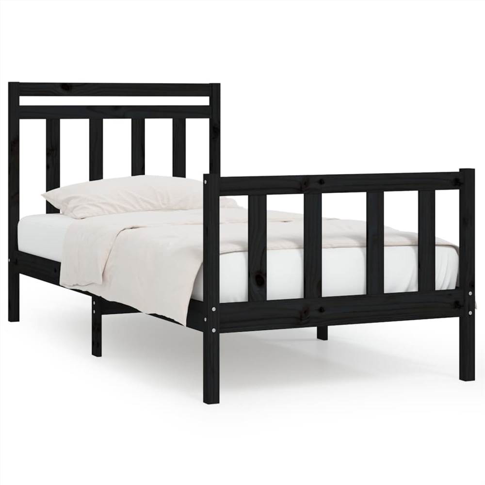 Bed Frame Black Solid Wood Pine 100x200 cm