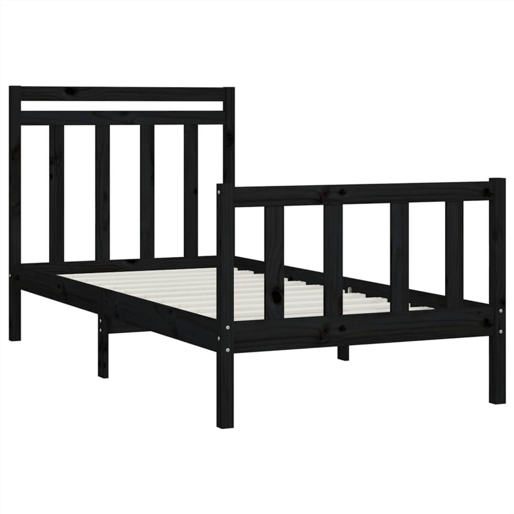 Bed Frame Black Solid Wood Pine 100x200 cm