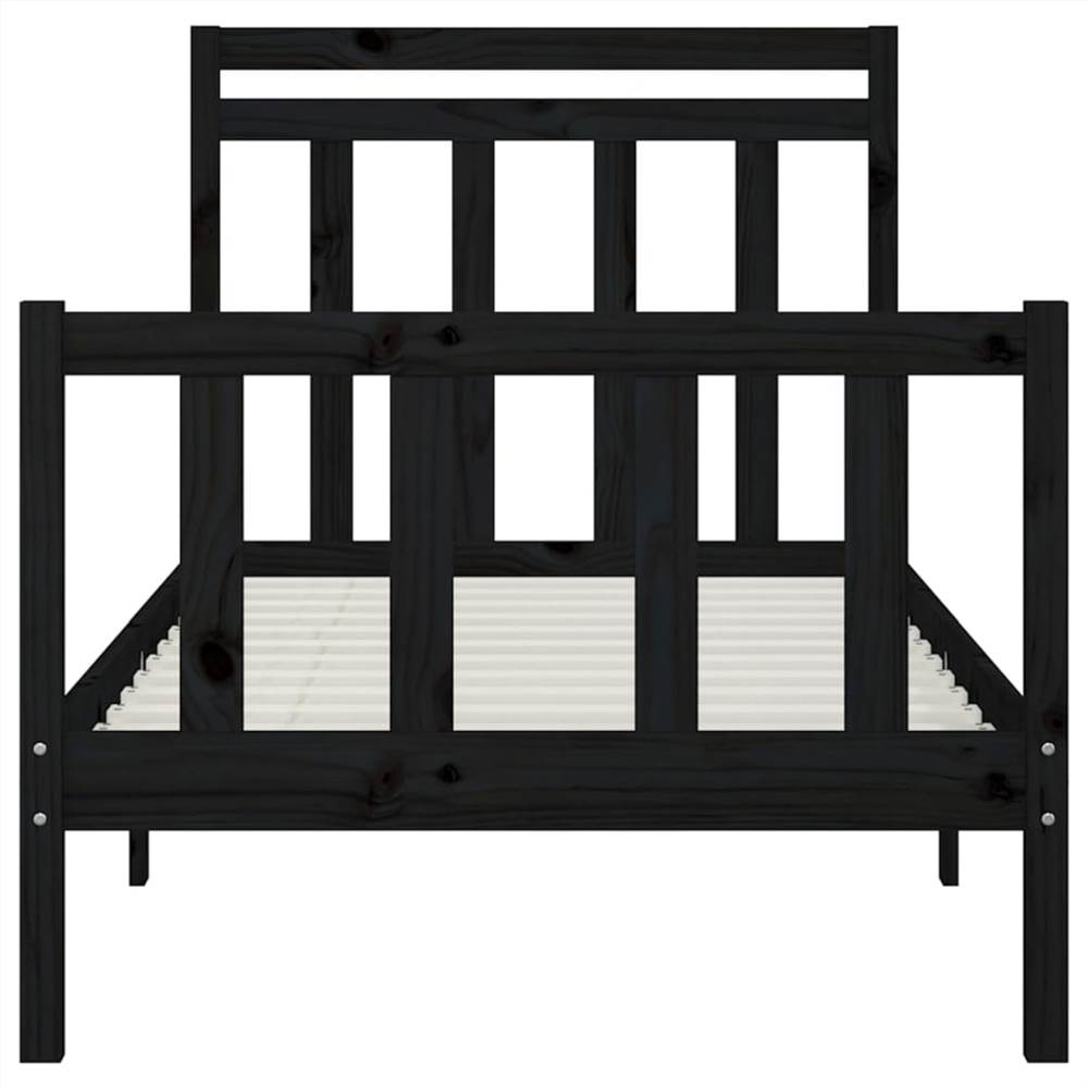 Bed Frame Black Solid Wood Pine 100x200 cm
