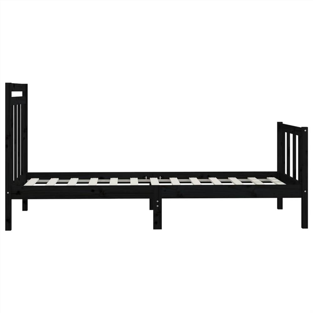 Bed Frame Black Solid Wood Pine 100x200 cm