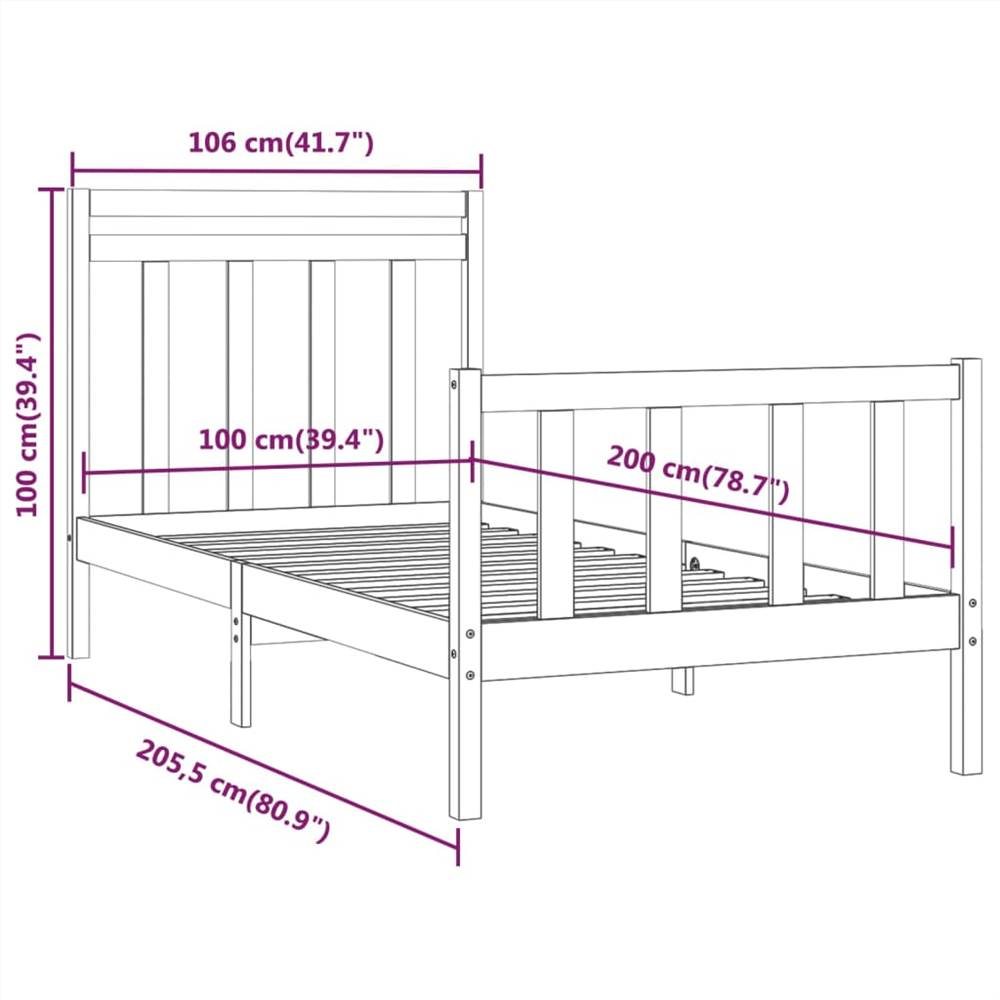 Bed Frame Black Solid Wood Pine 100x200 cm
