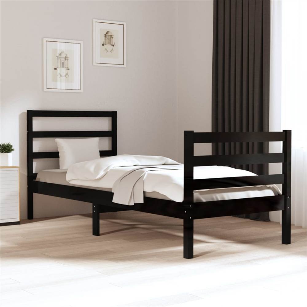 

Bed Frame Black Solid Wood Pine 90x190 cm 3FT Single