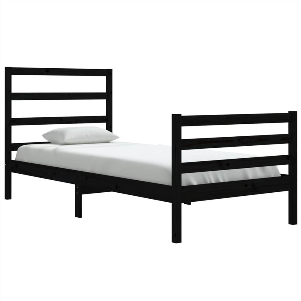 Bed Frame Black Solid Wood Pine 90x200 cm