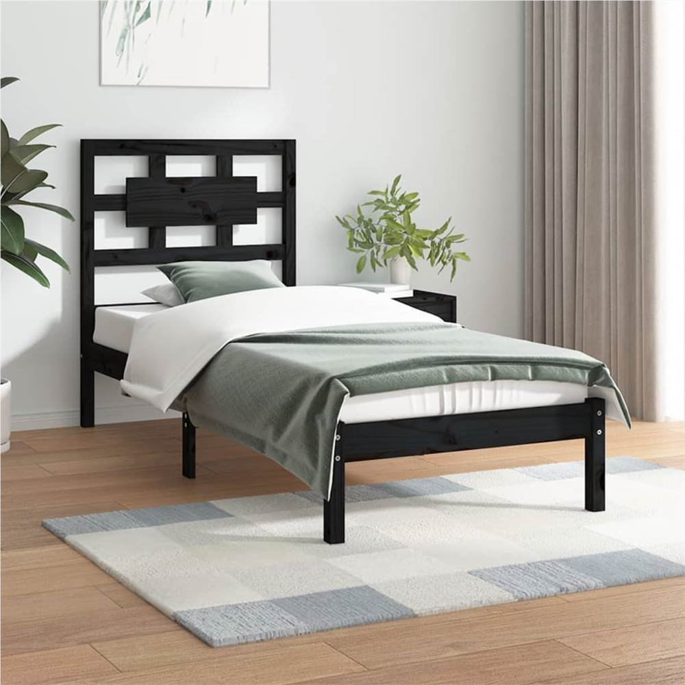 

Bed Frame Black Solid Wood Pine 90x200 cm