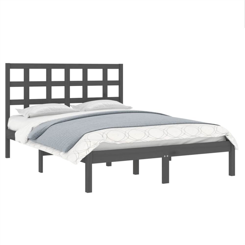 Bed Frame Grey Solid Wood 140x190 Cm 8 Bed Frame Grey Solid Wood 140x190 cm