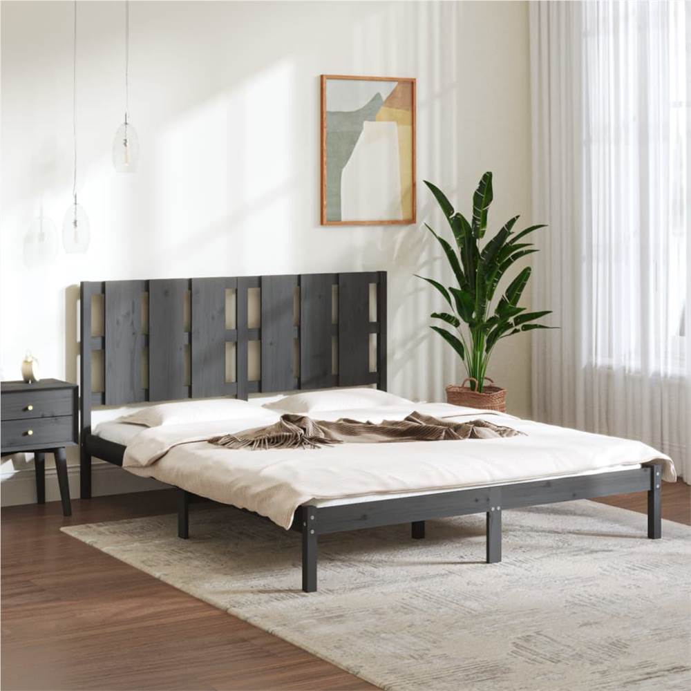 

Bed Frame Grey Solid Wood 150x200 cm 5FT King Size