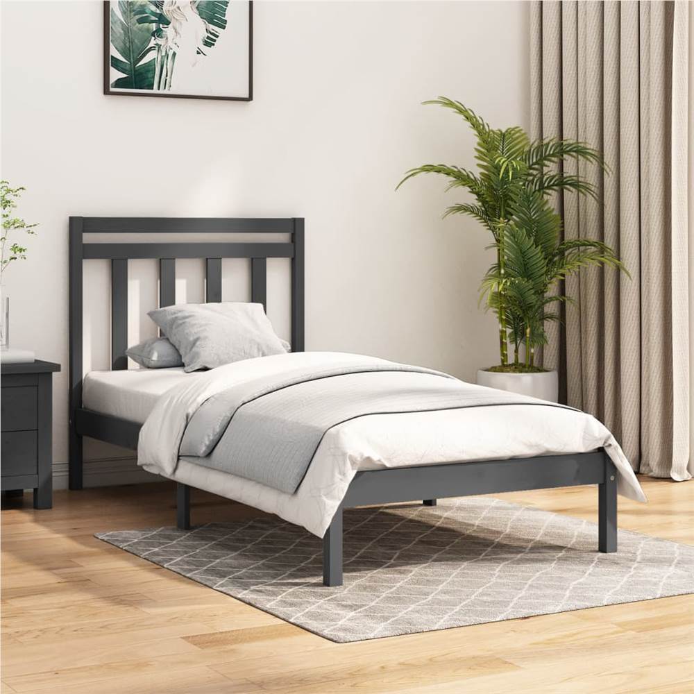 

Bed Frame Grey Solid Wood 90x190 cm 3FT Single