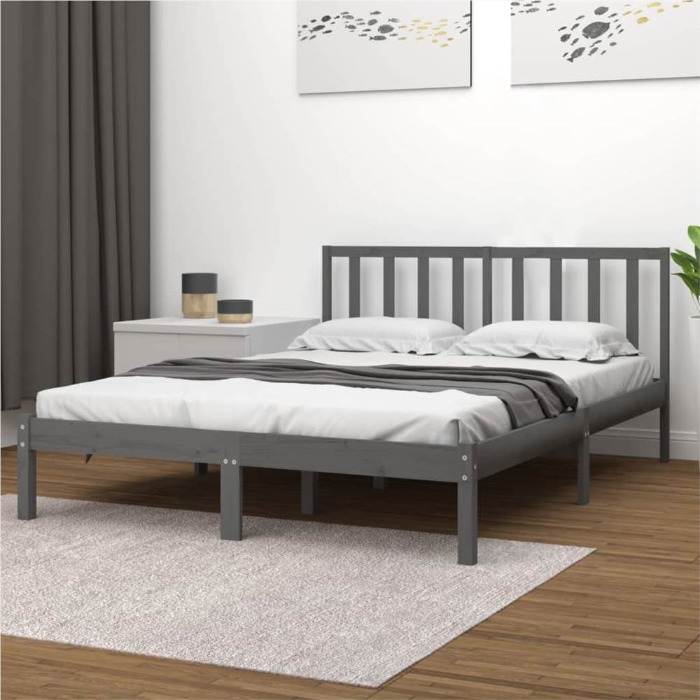 Bed Frame Grey Solid Wood Pine 135x190 cm 4FT6 Double