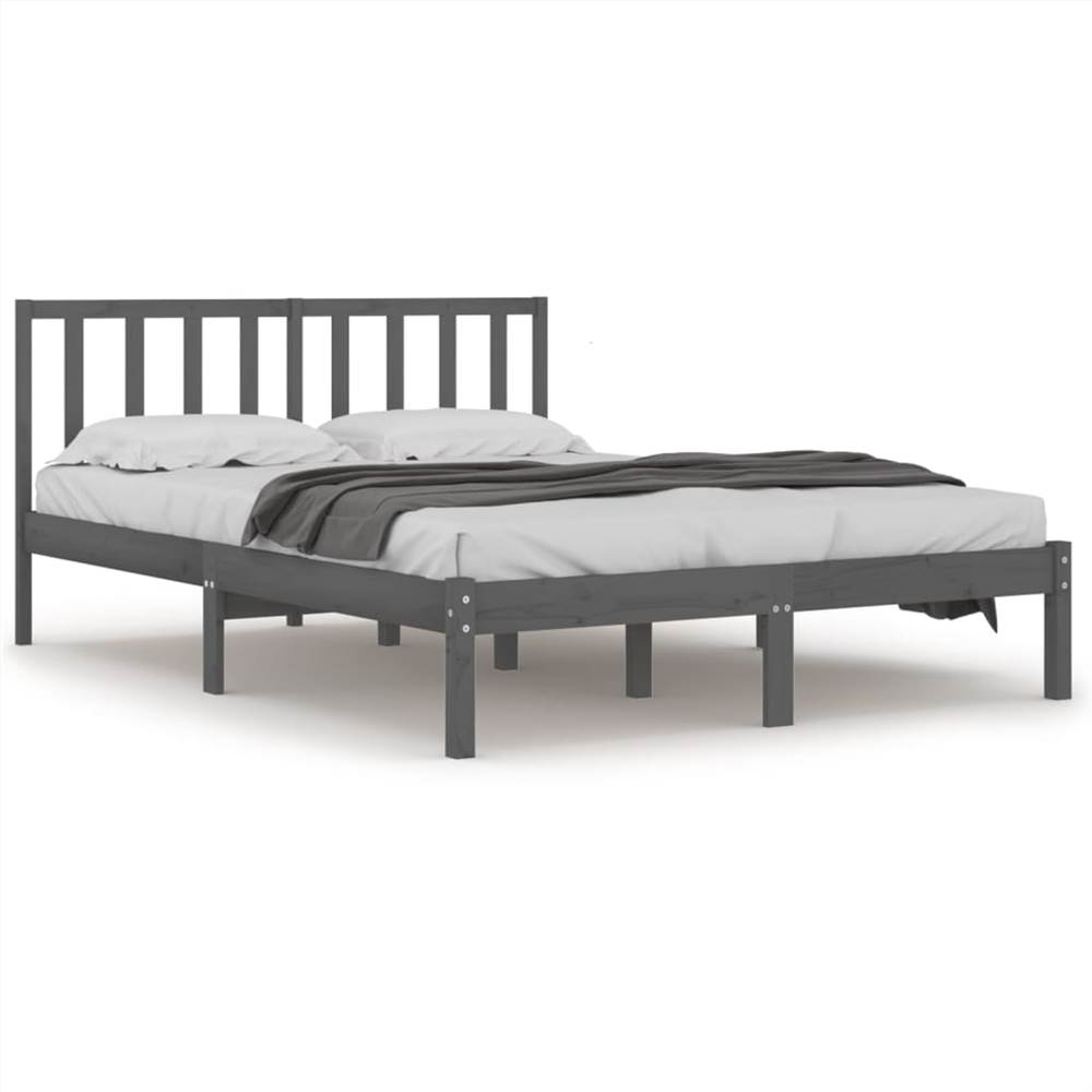 Bed Frame Grey Solid Wood Pine 135x190 cm 4FT6 Double