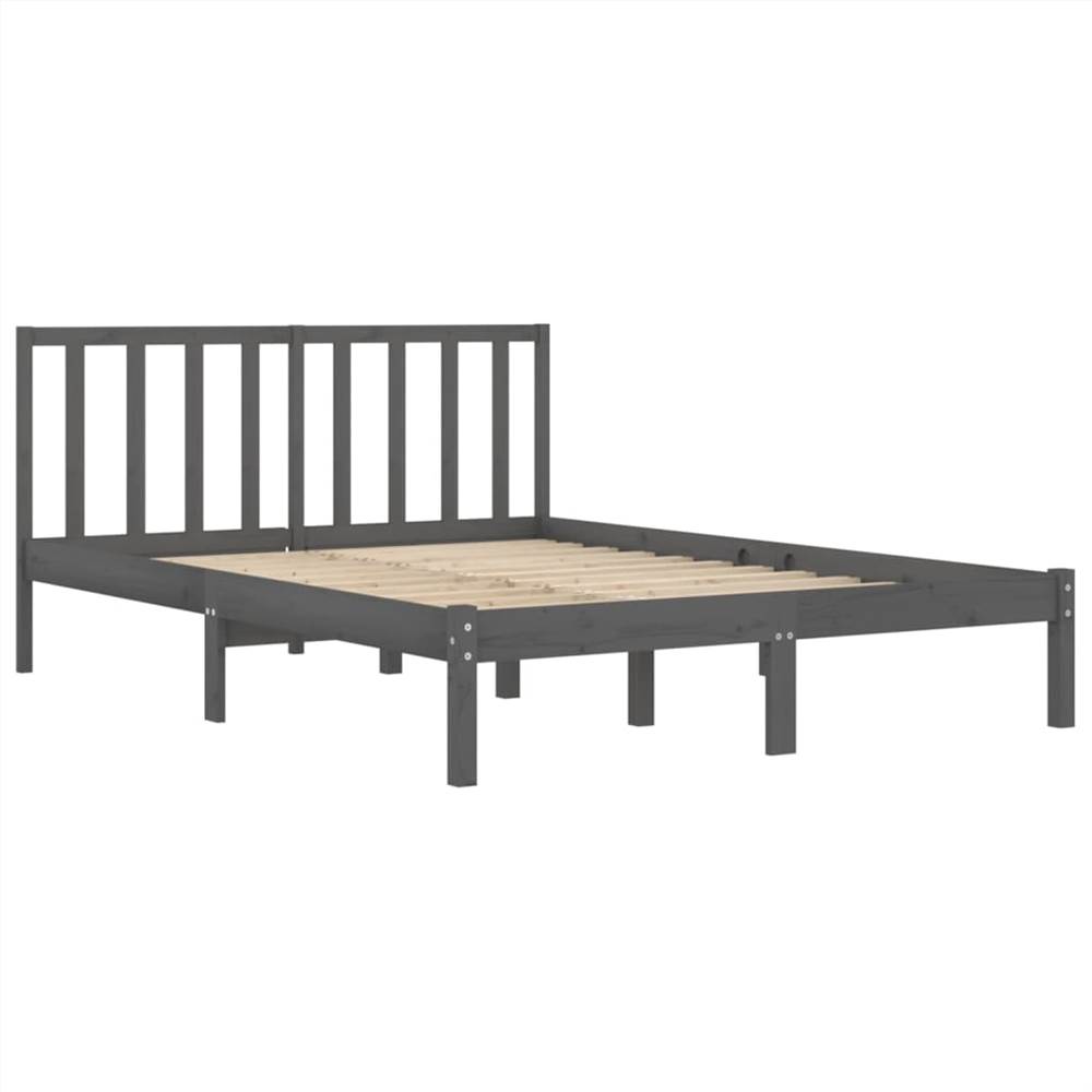 Bed Frame Grey Solid Wood Pine 135x190 cm 4FT6 Double