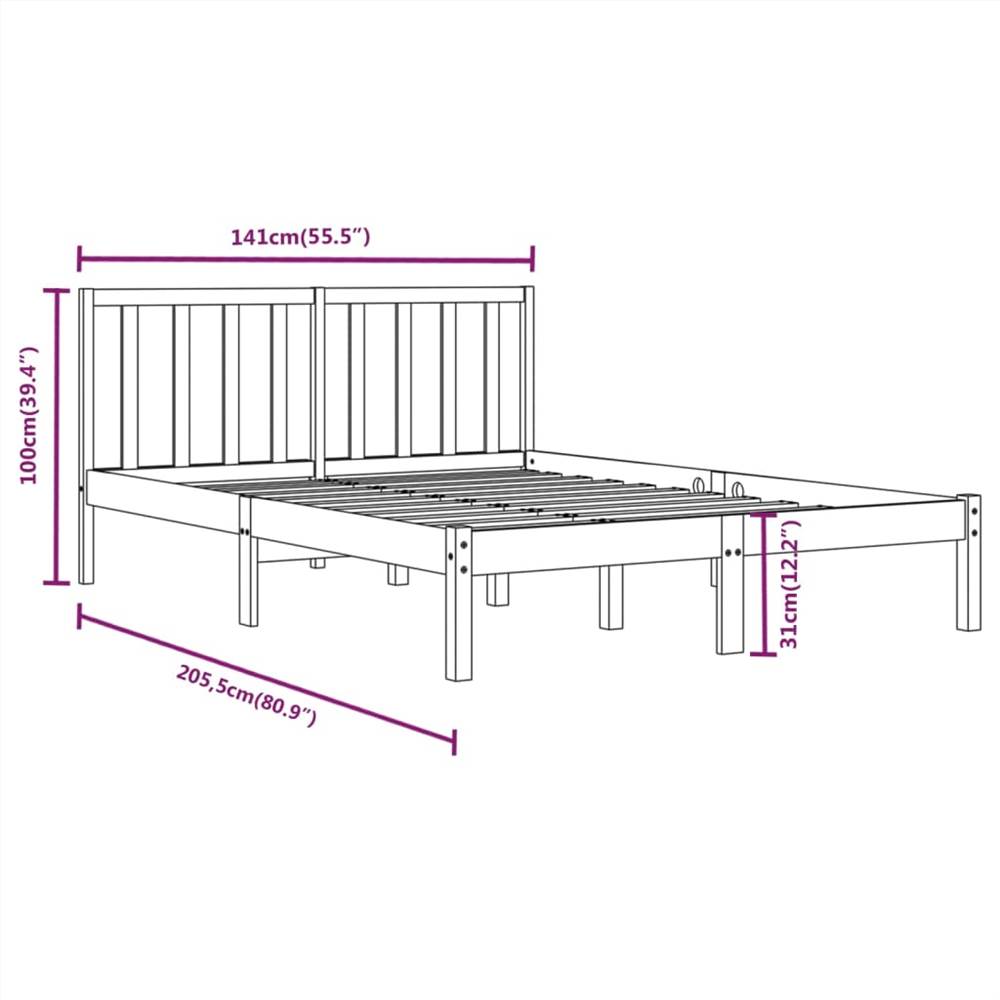 Bed Frame Grey Solid Wood Pine 135x190 cm 4FT6 Double