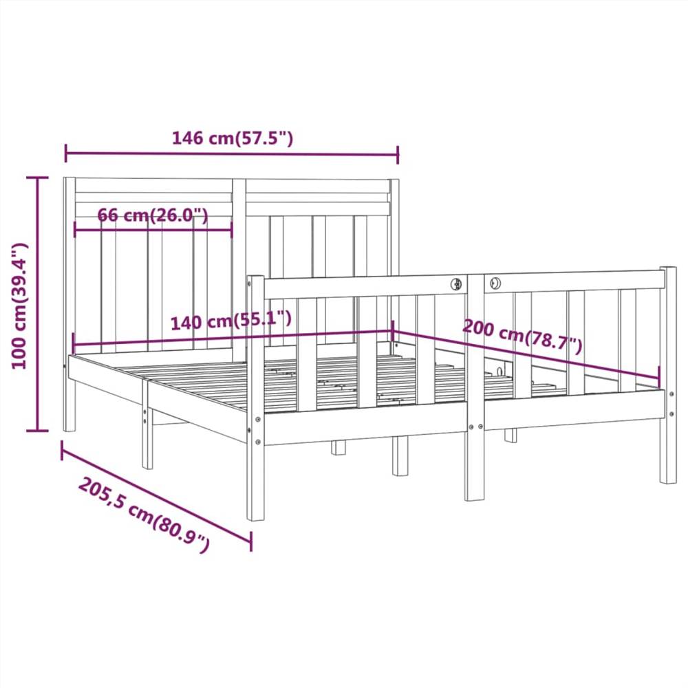 Bed Frame Grey Solid Wood Pine 140x200 cm