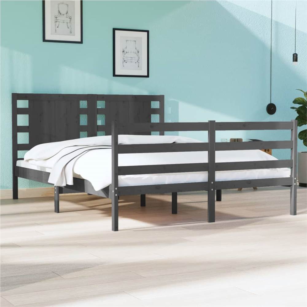 

Bed Frame Grey Solid Wood Pine 140x200 cm