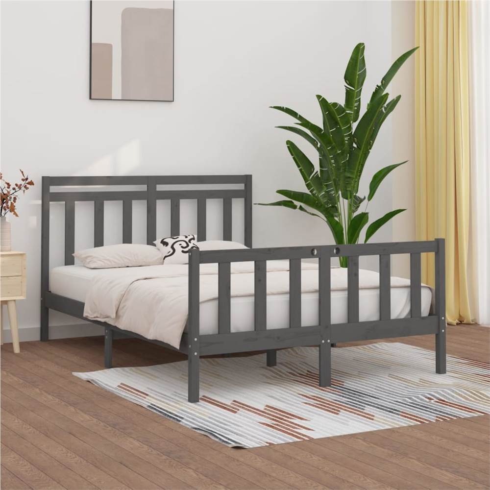 

Bed Frame Grey Solid Wood Pine 150x200 cm 5FT King Size