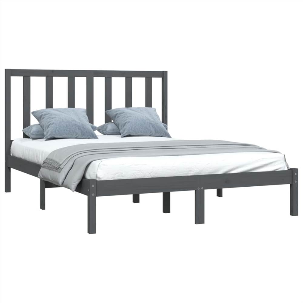 Bed Frame Grey Solid Wood Pine 160x200 cm