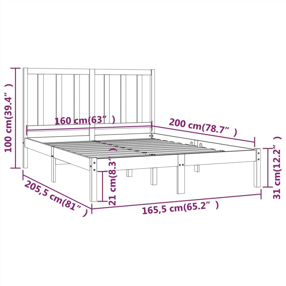 Bed Frame Grey Solid Wood Pine 160x200 cm