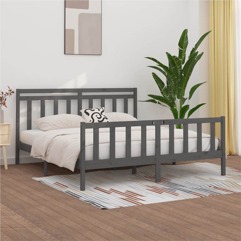 

Bed Frame Grey Solid Wood Pine 180x200 cm 6FT Super King