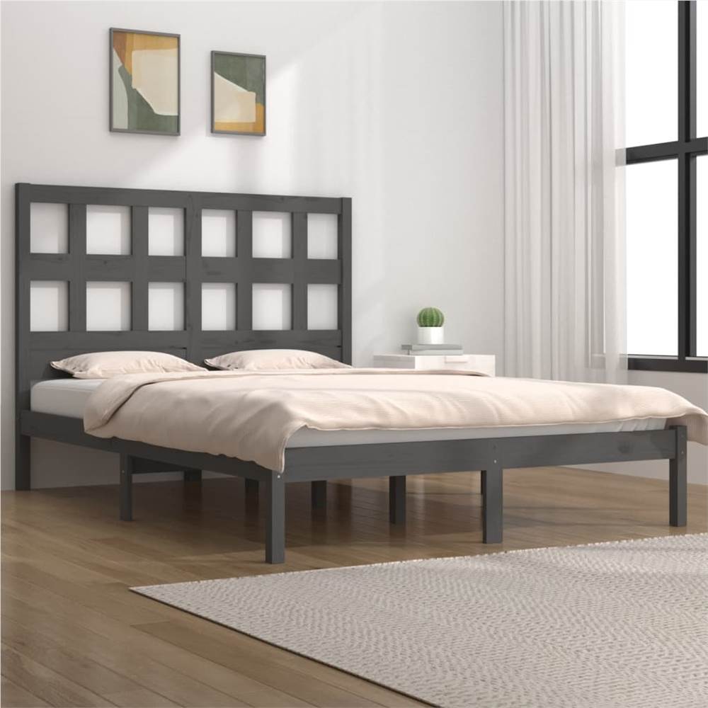 

Bed Frame Grey Solid Wood Pine 180x200 cm 6FT Super King Size
