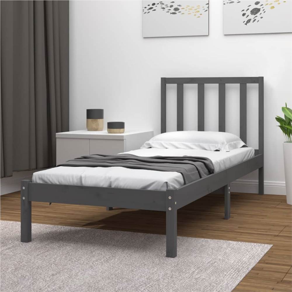 

Bed Frame Grey Solid Wood Pine 90x190 cm 3FT Single