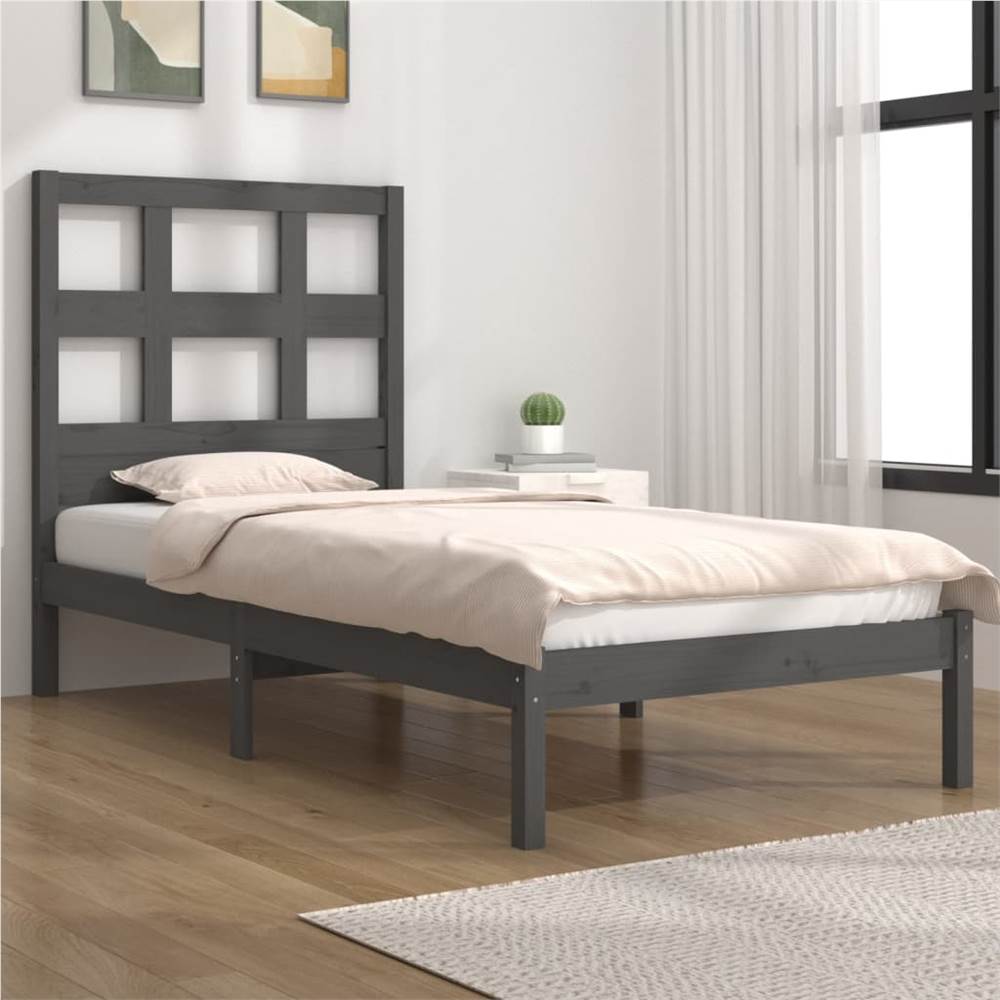Bed Frame Grey Solid Wood Pine 90x190 cm 3FT Single