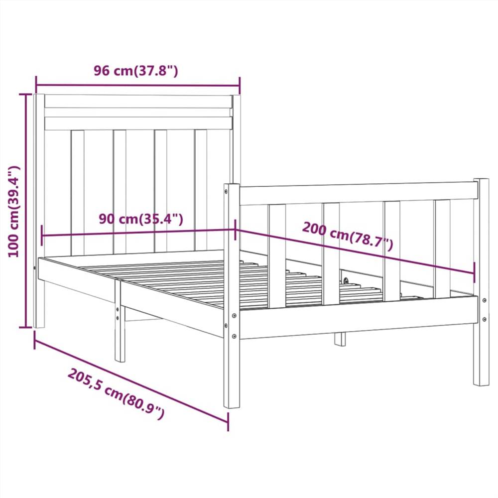 Bed Frame Grey Solid Wood Pine 90x200 cm