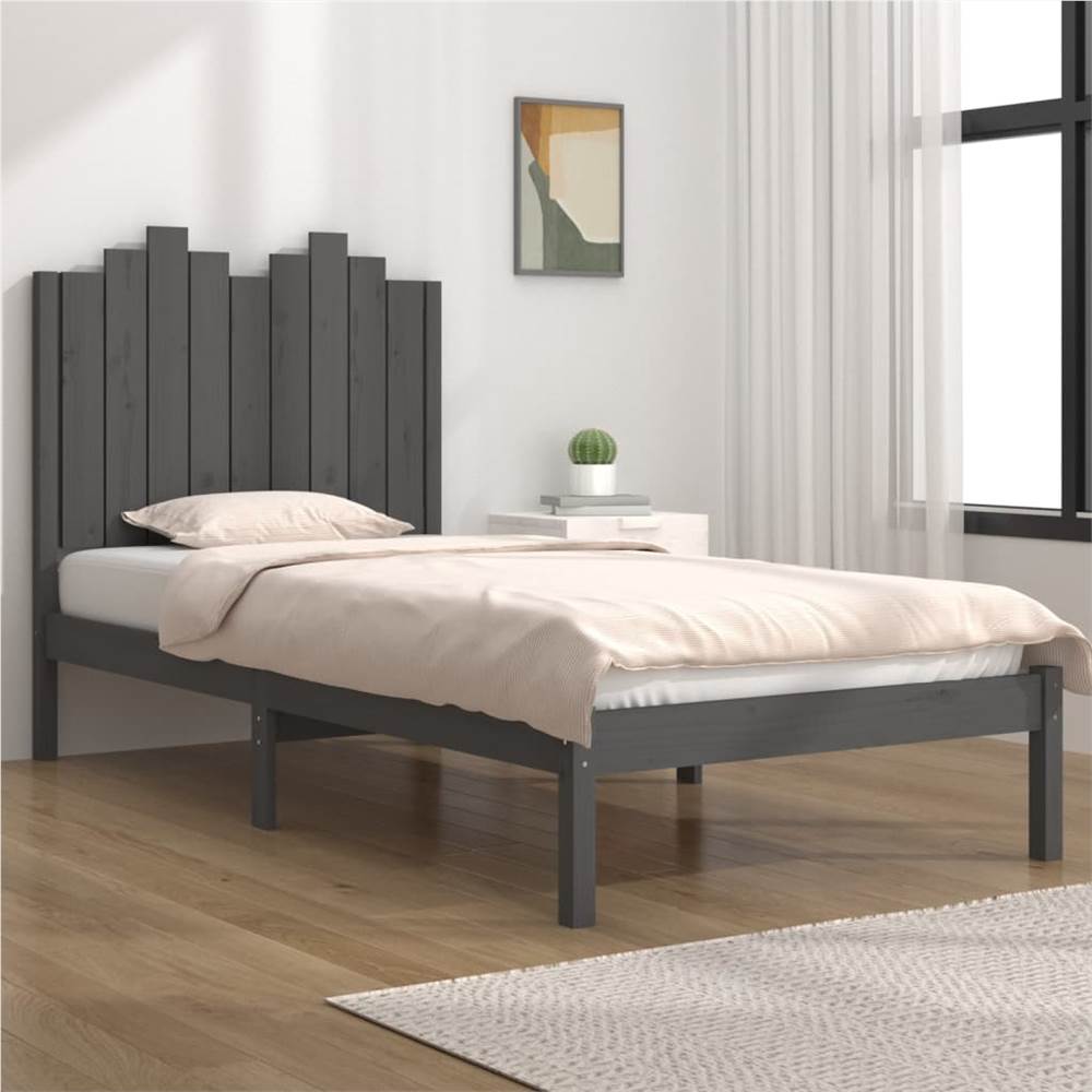 Bed Frame Grey Solid Wood Pine 90x200 cm