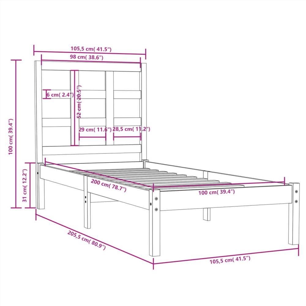 Bed Frame Solid Wood 100x200 cm