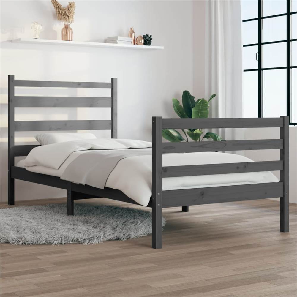 Bed Frame Solid Wood Pine 90x200 cm Grey