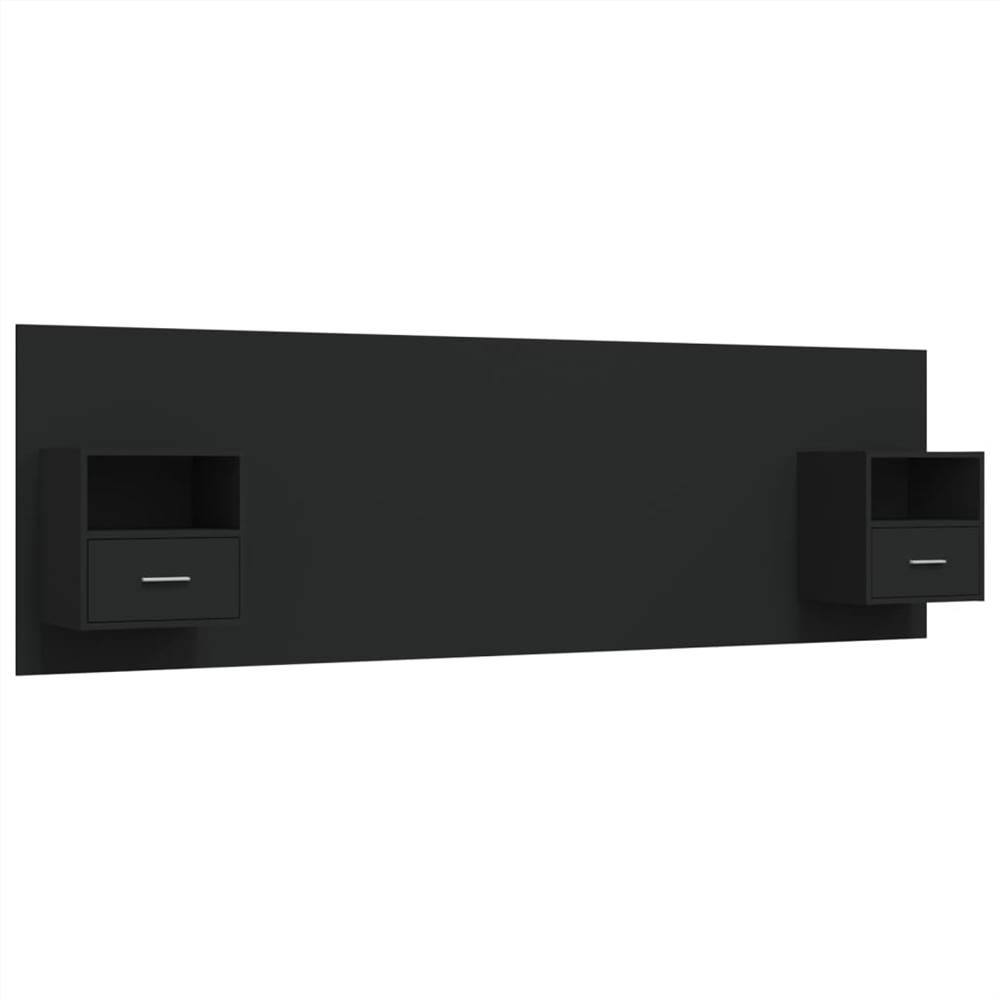 Bed Headboard with Cabinets Black Engineered Wood