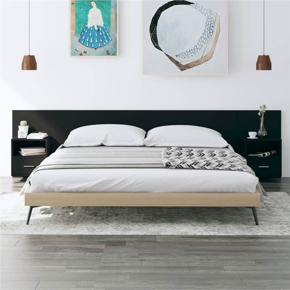 

Bed Headboard with Cabinets Black Engineered Wood