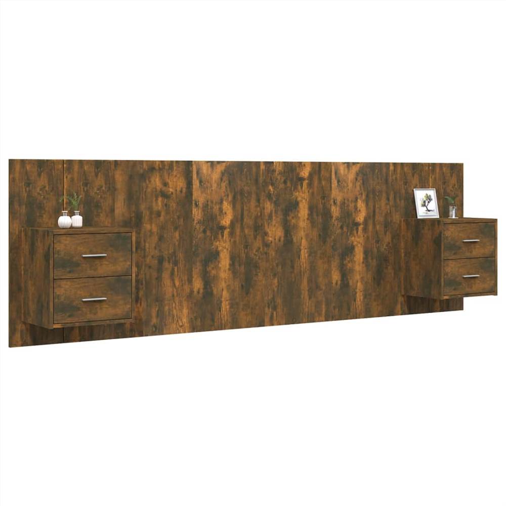 Bed Headboard with Cabinets Smoked Oak Engineered Wood