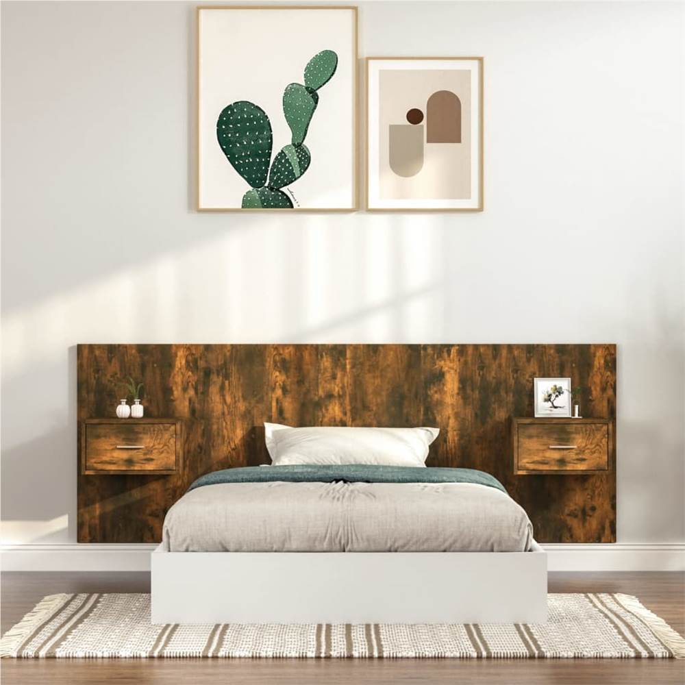 

Bed Headboard with Cabinets Smoked Oak Engineered Wood