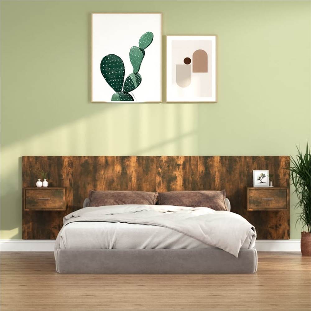 Bed Headboard with Cabinets Smoked Oak Engineered Wood