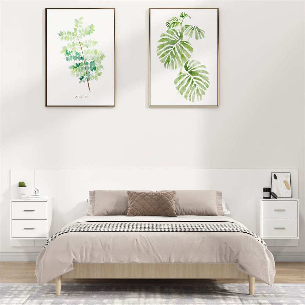 

Bed Headboard with Cabinets White Engineered Wood