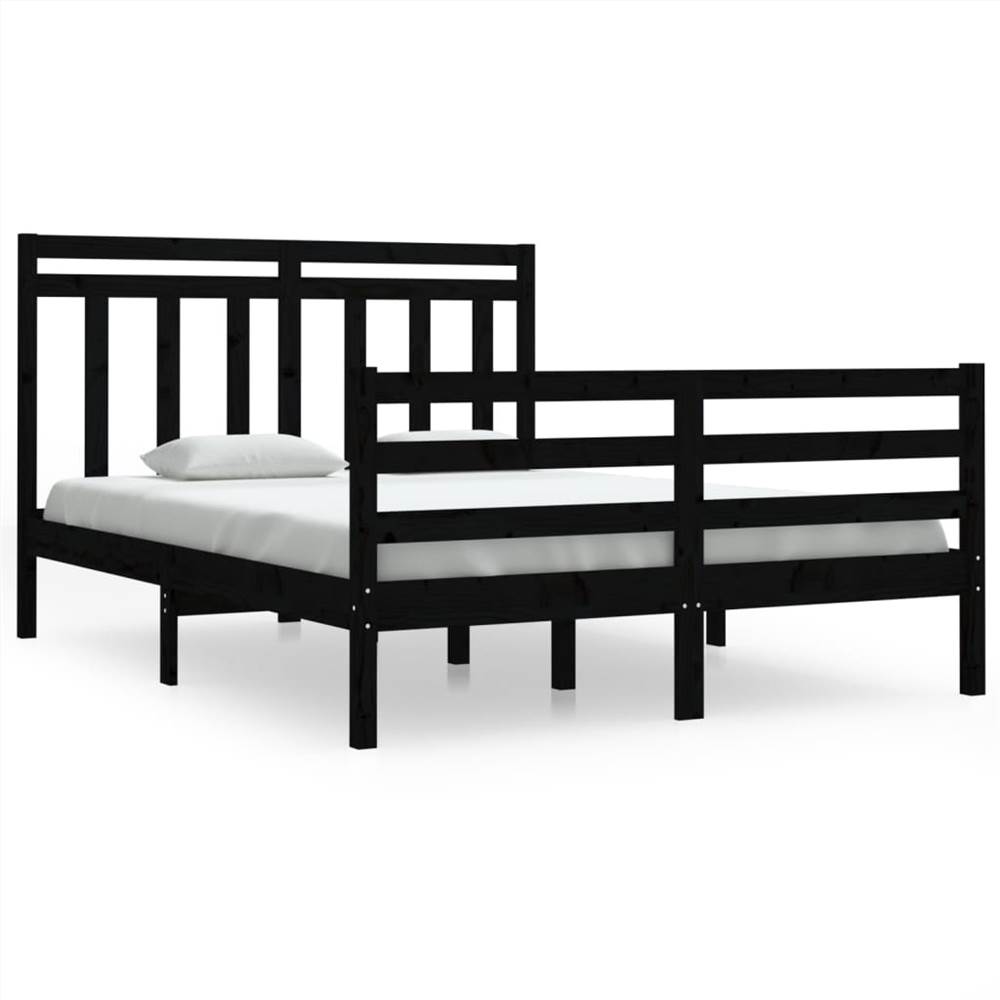 Bed Frame Black Solid Wood 135x190 cm 4FT6 Double