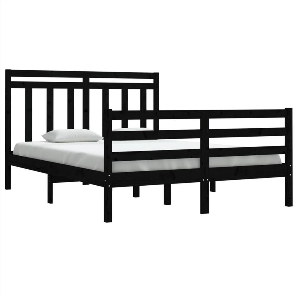 Bed Frame Black Solid Wood 135x190 cm 4FT6 Double