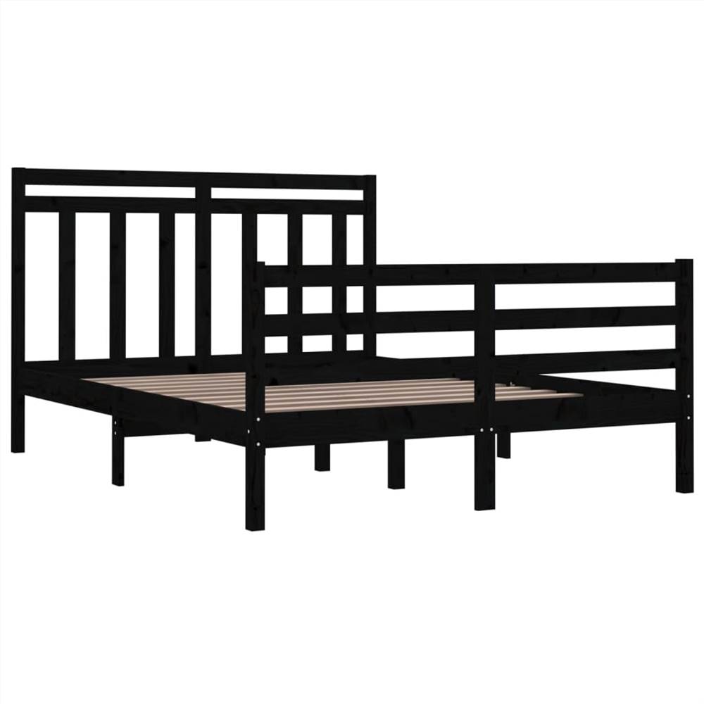 Bed Frame Black Solid Wood 135x190 cm 4FT6 Double