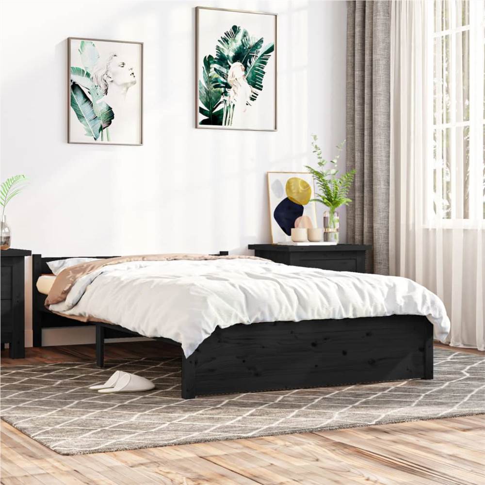 Bed Frame Black Solid Wood 140x200 cm