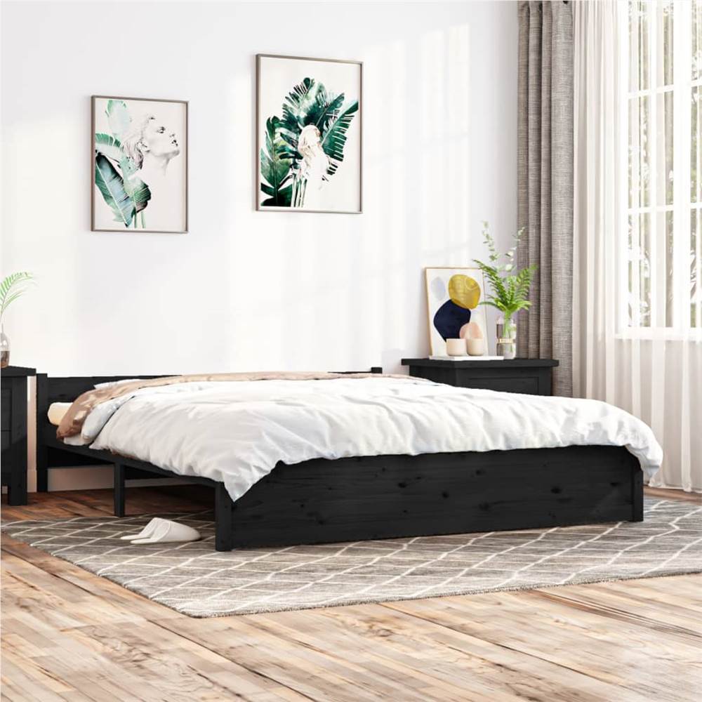 Bed Frame Black Solid Wood 180x200 cm 6FT Super King
