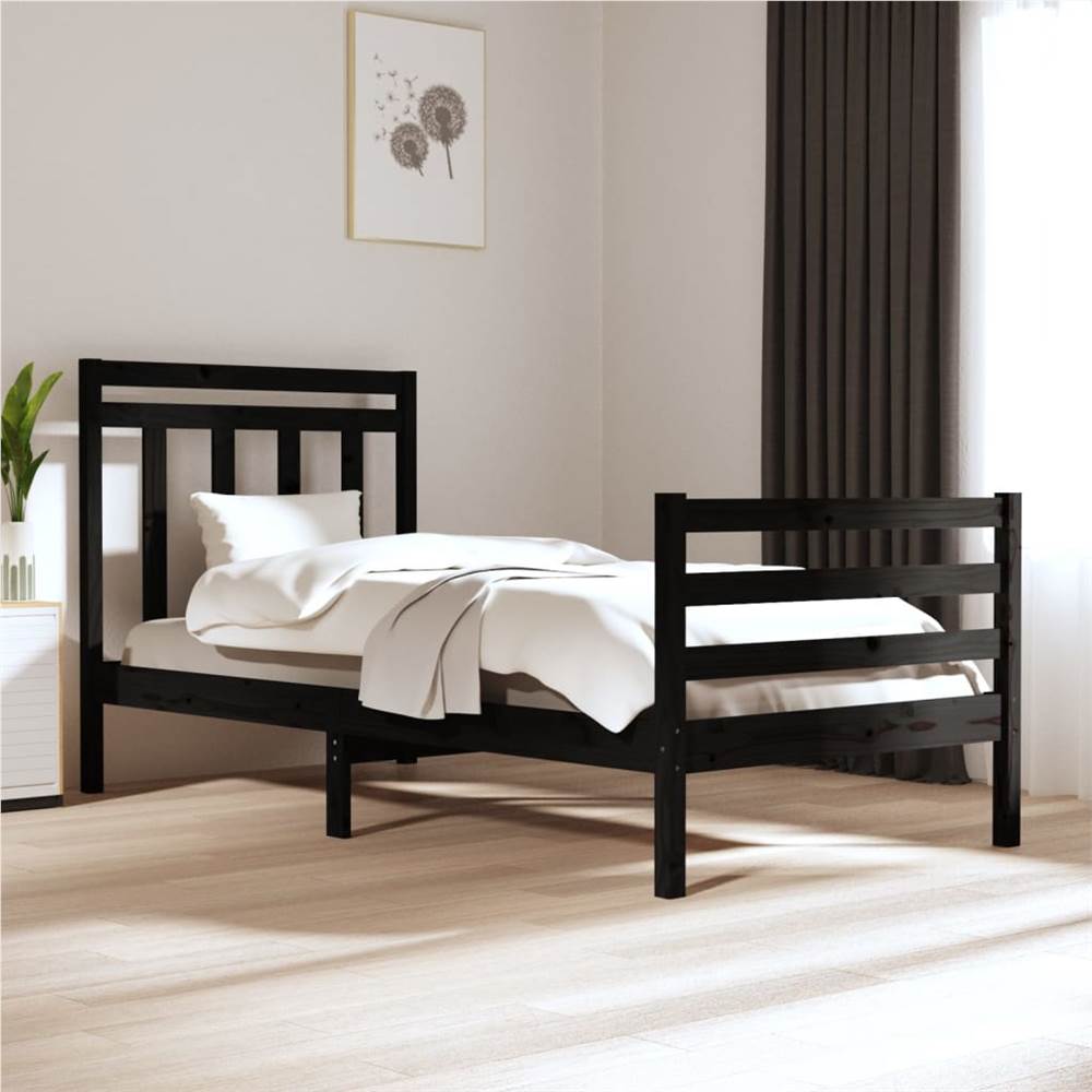 

Bed Frame Black Solid Wood 75x190 cm 2FT6 Small Single