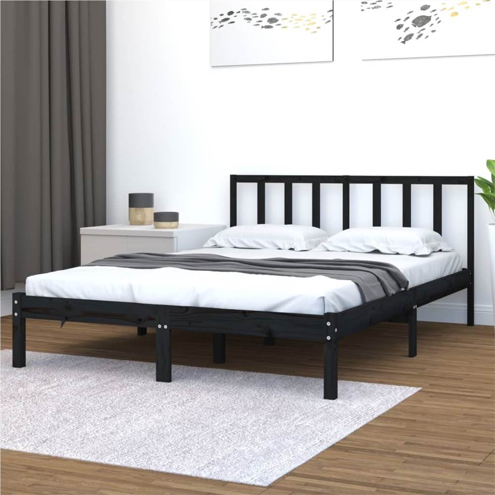 Bed Frame Black Solid Wood Pine 120x190 cm 4FT Small Double