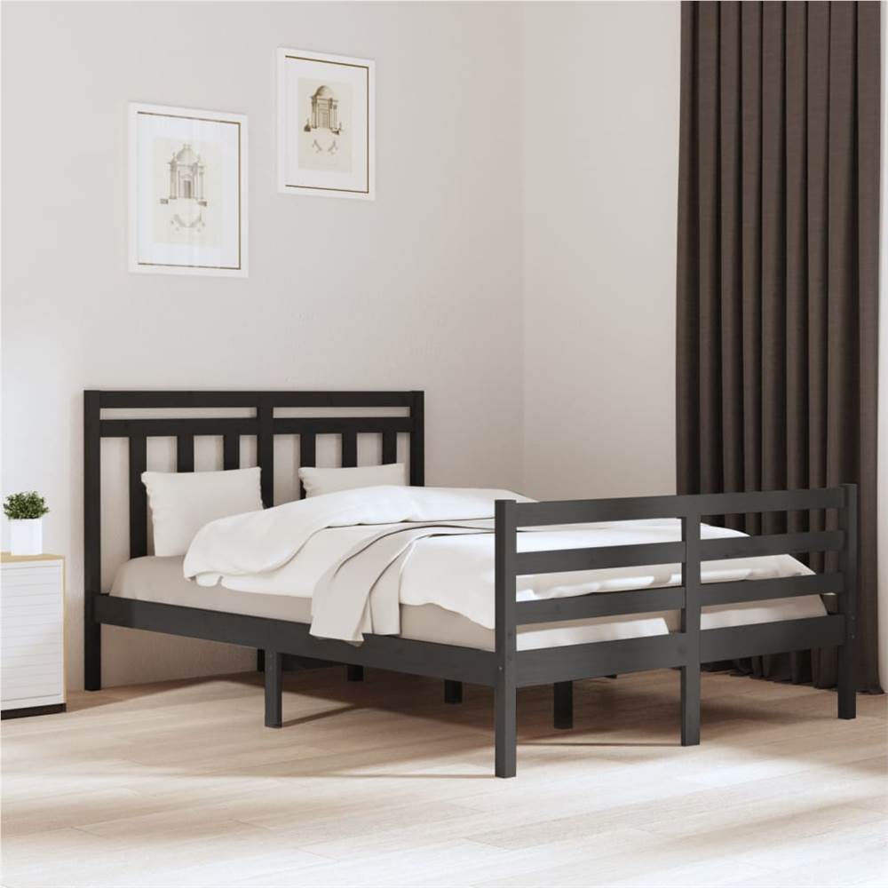 

Bed Frame Grey Solid Wood 120x190 cm 4FT Small Double