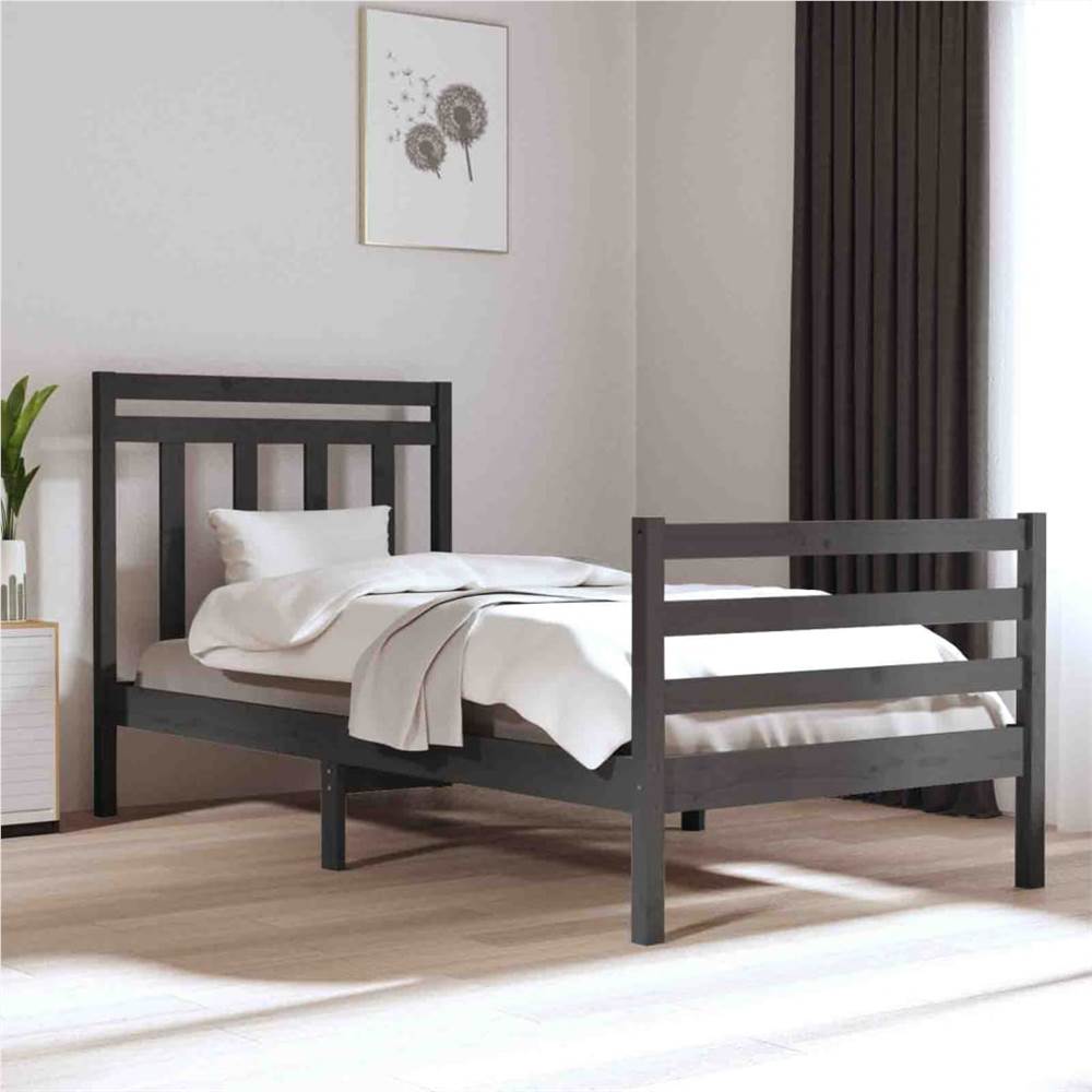 

Bed Frame Grey Solid Wood 75x190 cm 2FT6 Small Single