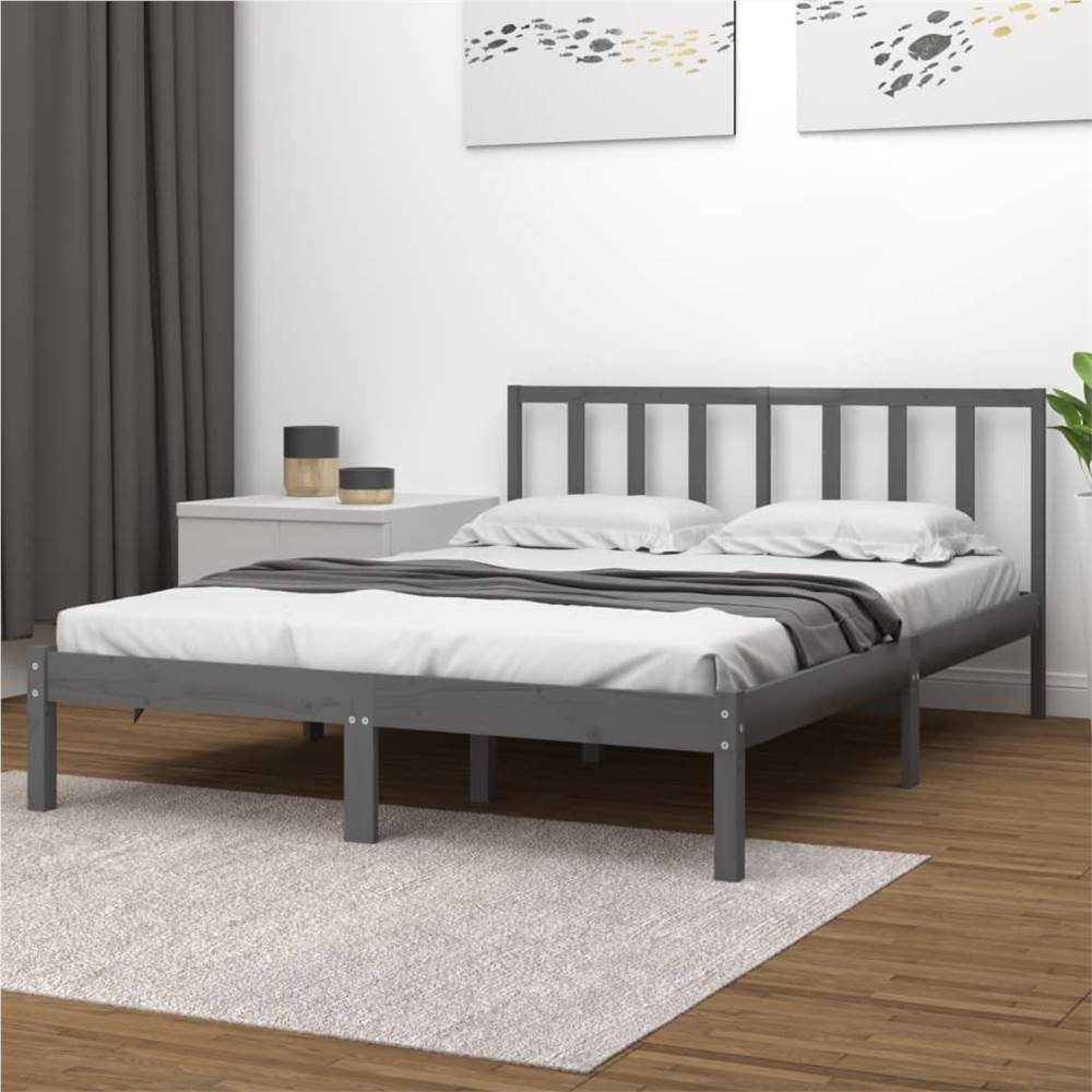 

Bed Frame Grey Solid Wood Pine 120x190 cm 4FT Small Double