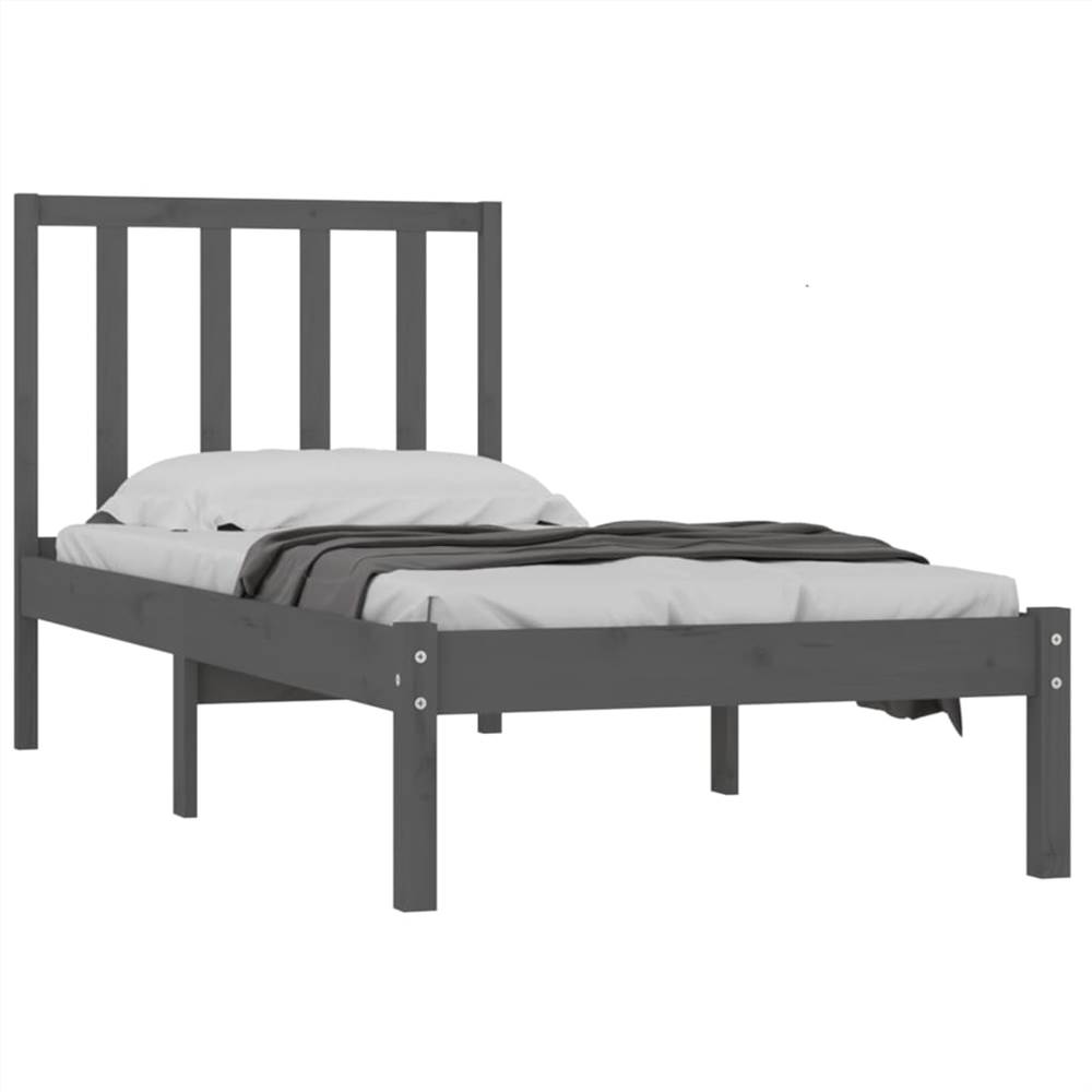 Bed Frame Grey Solid Wood Pine 90x190 cm 3FT Single